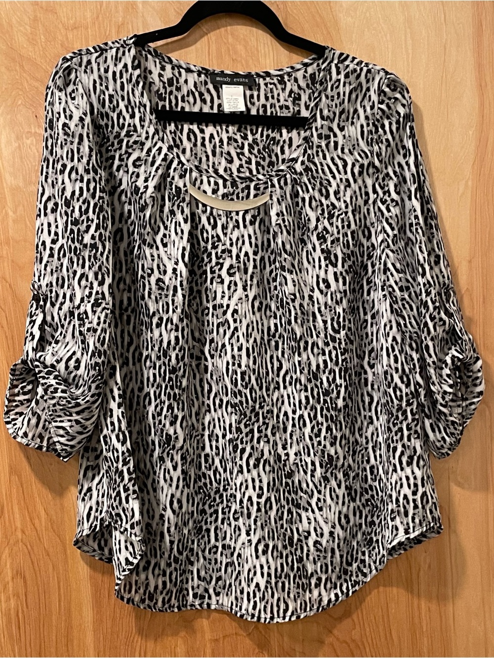Mandy Evans Black & White Animal-Print Blouse with Gold Neck Bar